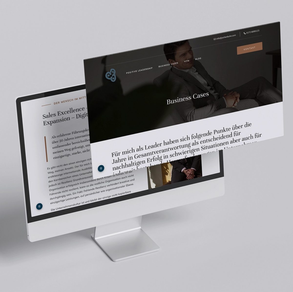 Monitor-Mockup mit einer Website, auf der Businessportraits eingesetzt sind